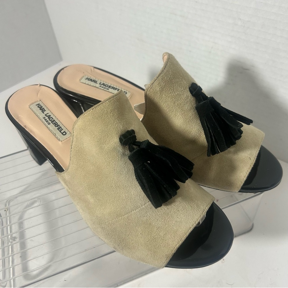 Karl Lagerfeld Beige and Black Women's Mules